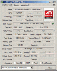 Acer Aspire 3661 GPU-Z
