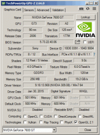 GeForce 7600 GTL GPUZ